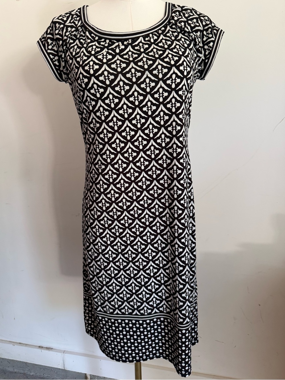 Max Studio Black & White Patterned Midi Dress Sz S